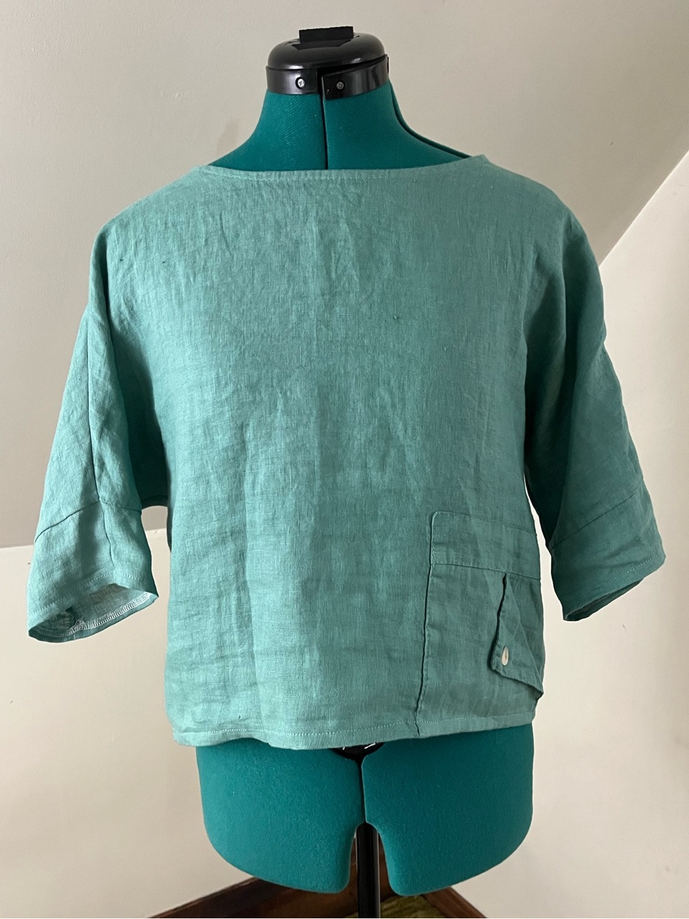 Boxy 100% Linen Green Top